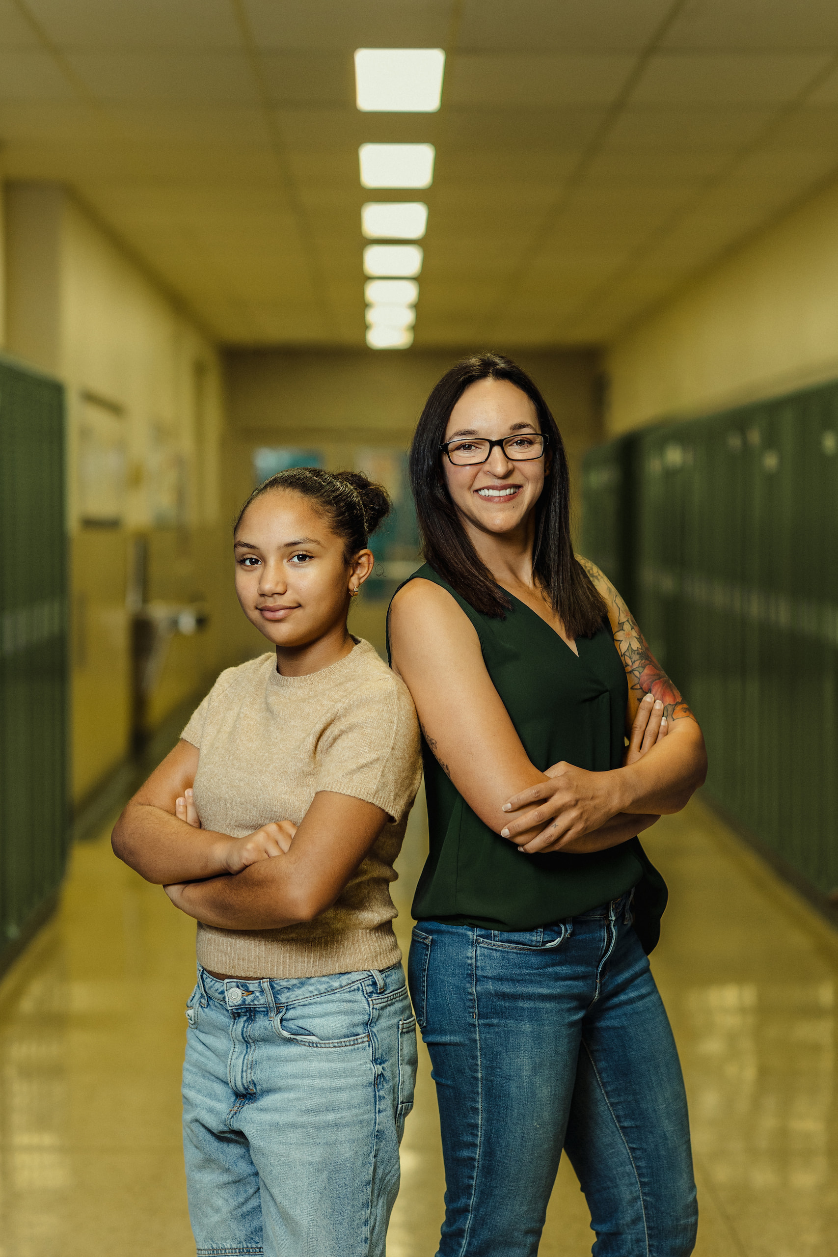 A photo of Madame Heather smiling with a student.